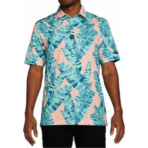 Bad Birdie Polo Shirt Mens Size Large Green Blue Golf Blue Steel Floral Tropical